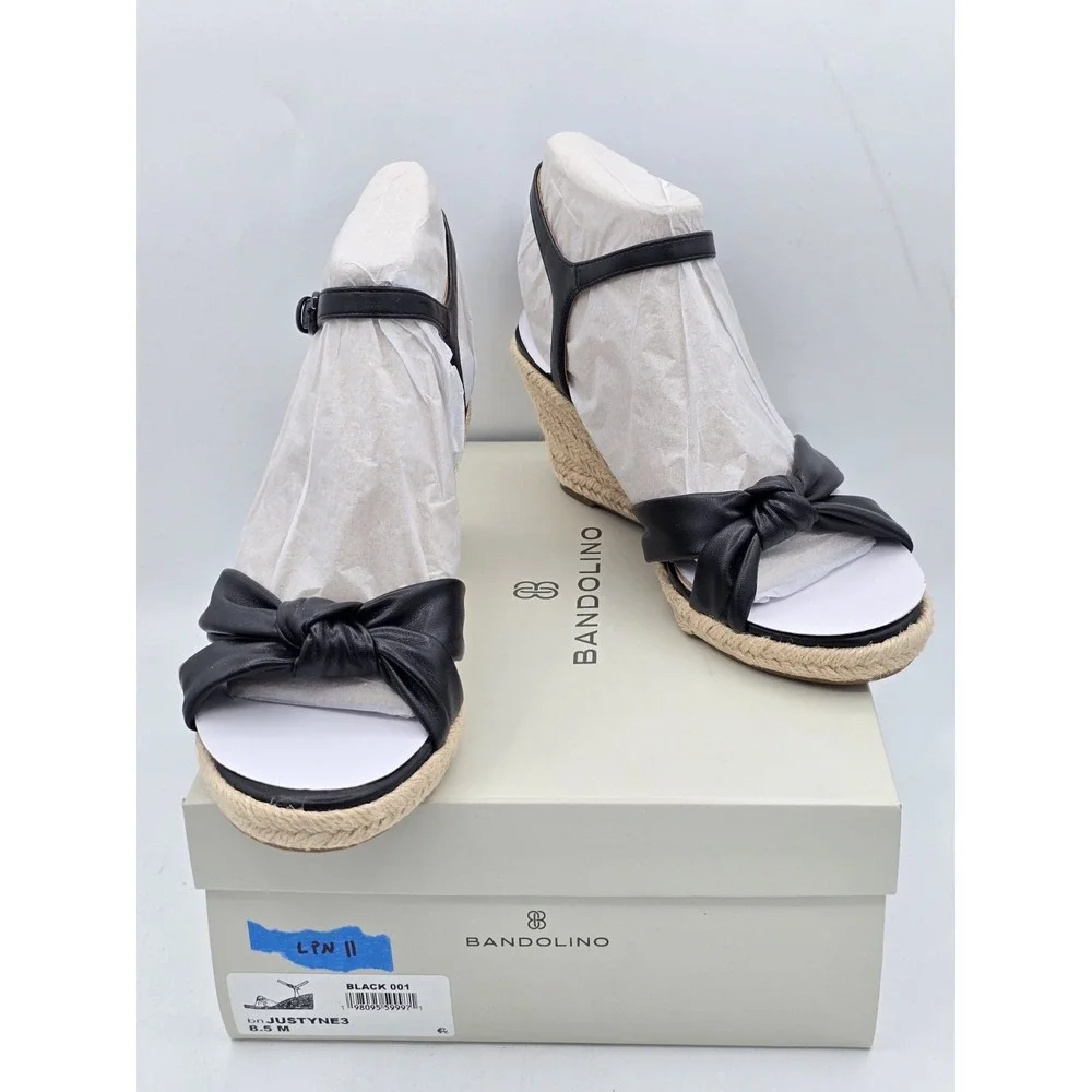 Bandolino Women's‎ Justyne3 Wedge Sandal Black / Woven - Size: 8.5 M